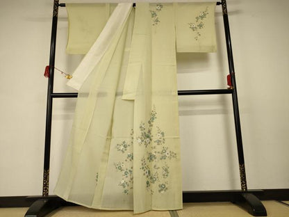 平和屋着物＊夏物 絹芭蕉 訪問着 紗 草花文 金銀彩 正絹 逸品 AABC9933jd