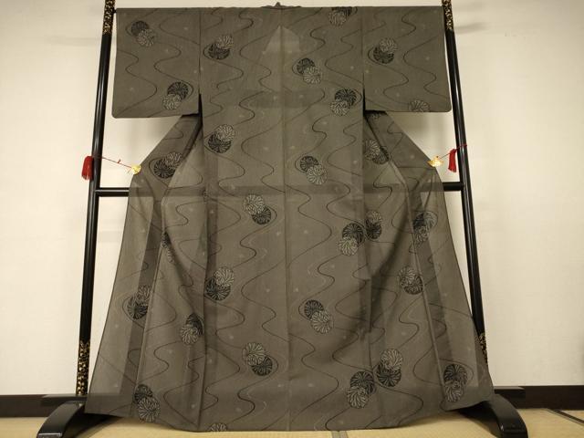 平和屋着物＊夏物 小紋 紗 流水雪輪花文 洗える着物 AABC9937jd