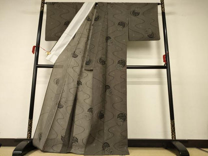 平和屋着物＊夏物 小紋 紗 流水雪輪花文 洗える着物 AABC9937jd