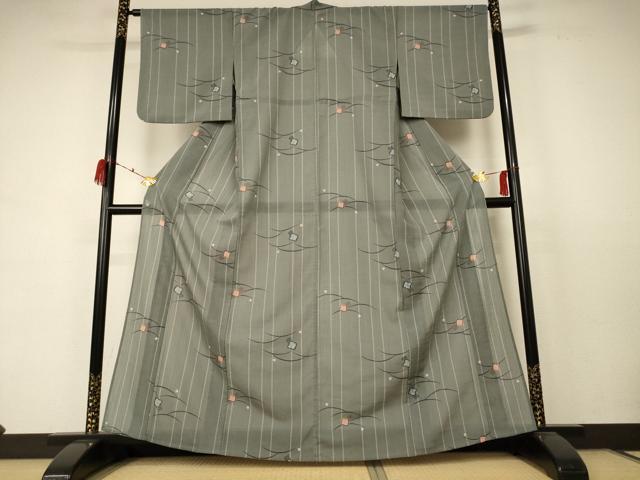 平和屋着物＊夏物 小紋 紗 露芝文 洗える着物 AABC9940jd