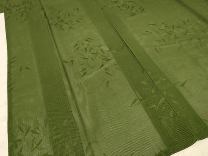 平和屋着物＊夏物 色無地 縦絽 草葉紋紗 草色 正絹 逸品 AABC9942jd