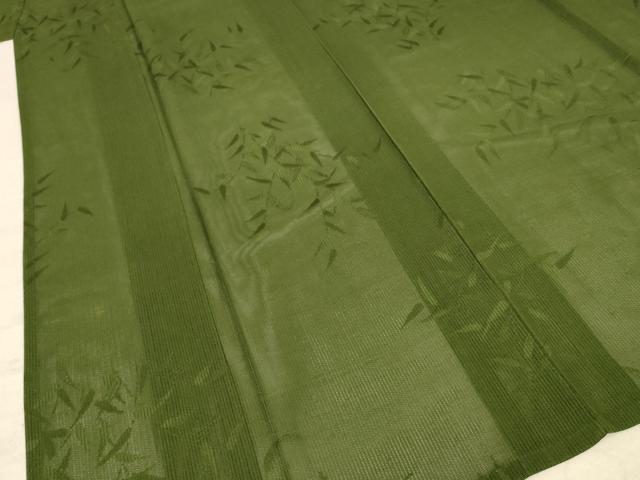 平和屋着物＊夏物 色無地 縦絽 草葉紋紗 草色 正絹 逸品 AABC9942jd