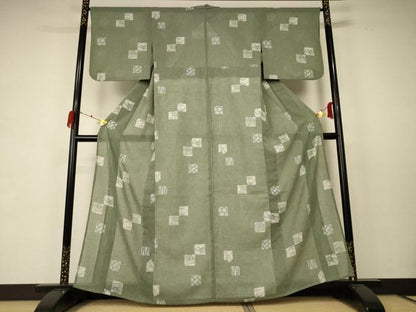 平和屋着物＊夏物 小紋 紗 色紙草花文 洗える着物 AABC9947jd