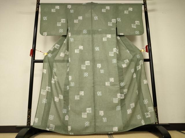 平和屋着物＊夏物 小紋 紗 色紙草花文 洗える着物 AABC9947jd