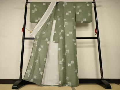 平和屋着物＊夏物 小紋 紗 色紙草花文 洗える着物 AABC9947jd