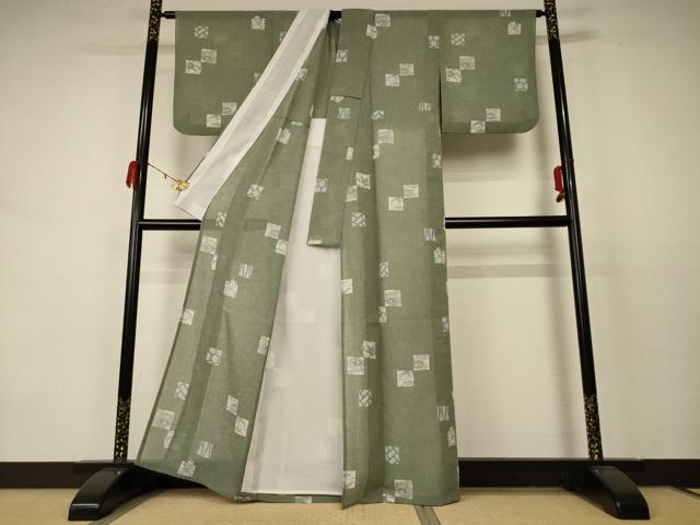 平和屋着物＊夏物 小紋 紗 色紙草花文 洗える着物 AABC9947jd