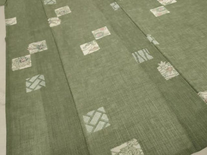 平和屋着物＊夏物 小紋 紗 色紙草花文 洗える着物 AABC9947jd