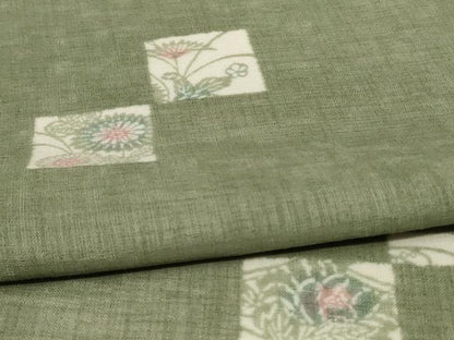 平和屋着物＊夏物 小紋 紗 色紙草花文 洗える着物 AABC9947jd