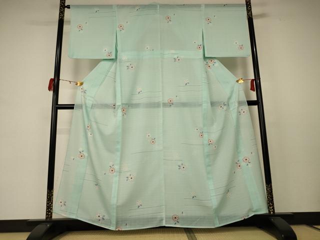 平和屋着物＊夏物 小紋 紗 草花文 洗える着物 AABC9949jd