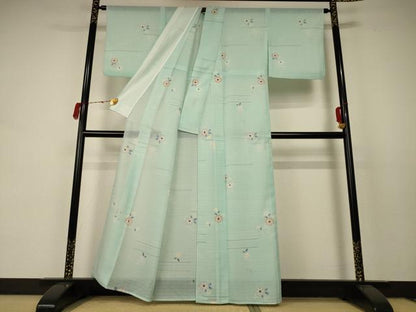 平和屋着物＊夏物 小紋 紗 草花文 洗える着物 AABC9949jd