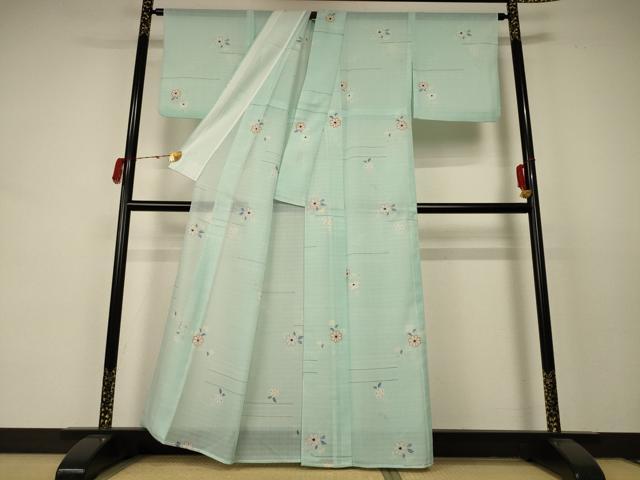 平和屋着物＊夏物 小紋 紗 草花文 洗える着物 AABC9949jd