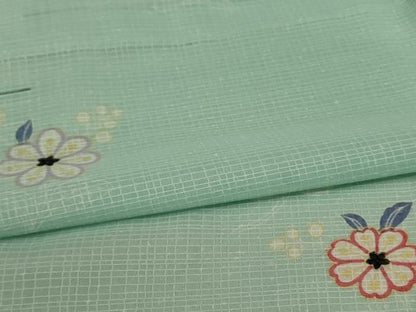 平和屋着物＊夏物 小紋 紗 草花文 洗える着物 AABC9949jd