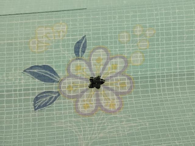 平和屋着物＊夏物 小紋 紗 草花文 洗える着物 AABC9949jd