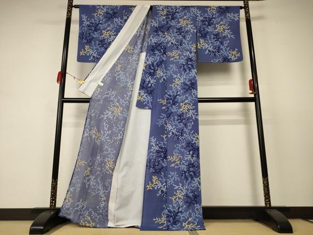 平和屋着物＊夏物 小紋 絽 珊瑚 洗える着物 未使用 AABC9950jd