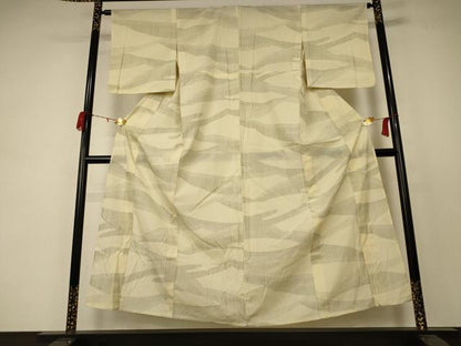 平和屋着物＊夏物 小紋 縦絽 幾何学文様 正絹 逸品 AABC9952jd