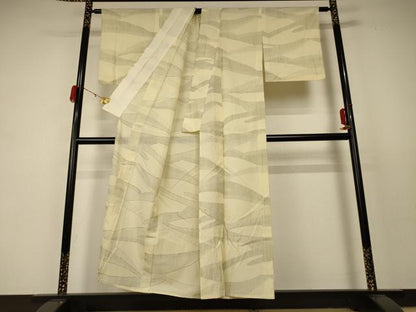 平和屋着物＊夏物 小紋 縦絽 幾何学文様 正絹 逸品 AABC9952jd