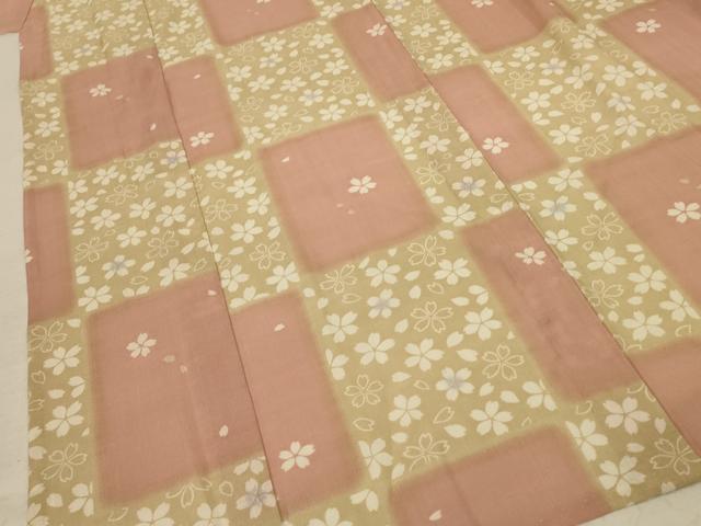 平和屋着物＊夏物 小紋 紗 色紙桜文 洗える着物 AABC9953jd