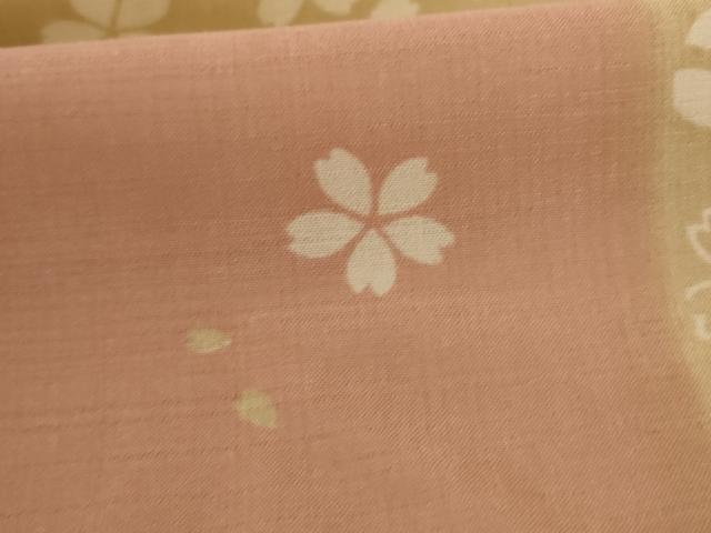 平和屋着物＊夏物 小紋 紗 色紙桜文 洗える着物 AABC9953jd