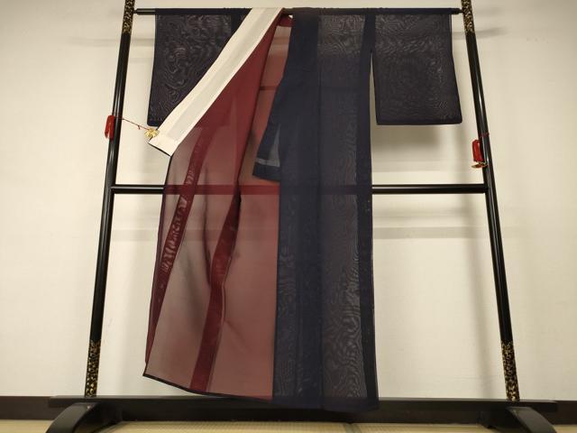 平和屋着物＊夏物 色無地 紗 黒紅色 正絹 逸品 AABC9955jd