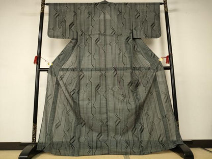 平和屋着物＊夏物 小紋 絽 幾何学文様 ロング丈 洗える着物 AABC9956jd