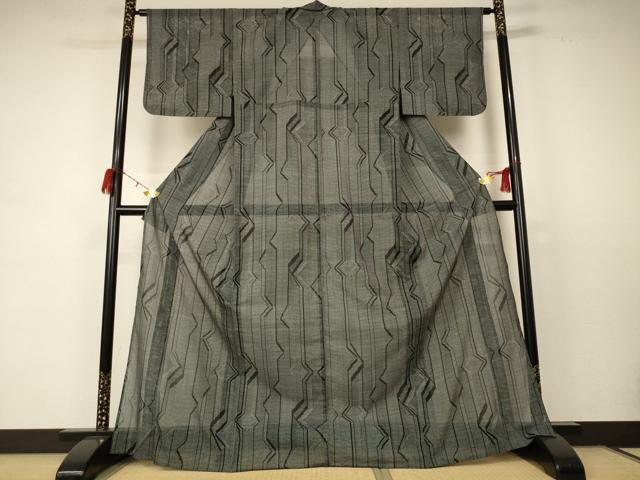平和屋着物＊夏物 小紋 絽 幾何学文様 ロング丈 洗える着物 AABC9956jd