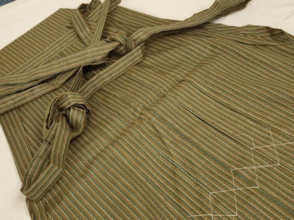 平和屋着物＊夏物　男性　馬乗り袴　縞　正絹　逸品　AABC9957jd
