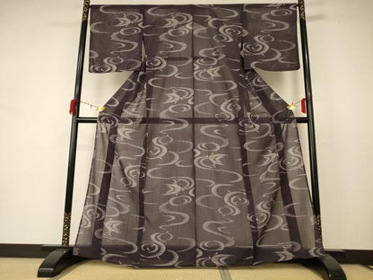 平和屋着物＊夏物 小紋 紗 流水文 魚 洗える着物 未使用 AABC9960jd