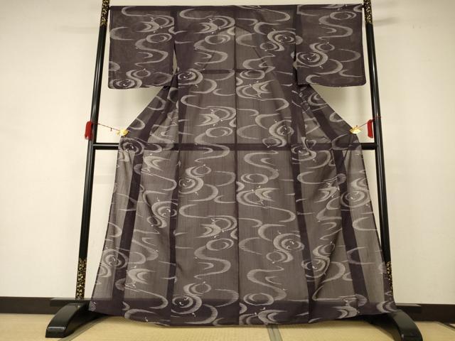 平和屋着物＊夏物 小紋 紗 流水文 魚 洗える着物 未使用 AABC9960jd
