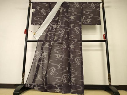 平和屋着物＊夏物 小紋 紗 流水文 魚 洗える着物 未使用 AABC9960jd