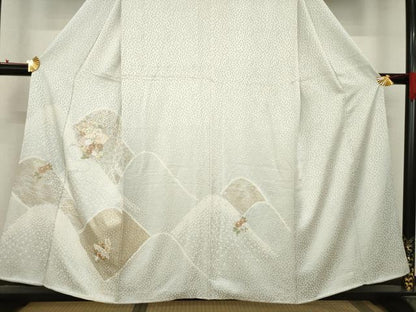 平和屋着物●訪問着　絞り　刺繍　遠山花文　正絹　逸品　AABC9963ck