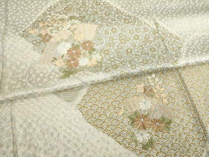 平和屋着物●訪問着　絞り　刺繍　遠山花文　正絹　逸品　AABC9963ck
