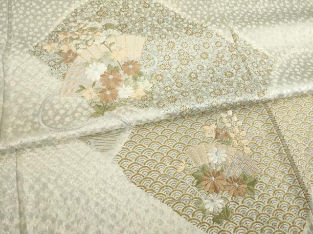 平和屋着物●訪問着　絞り　刺繍　遠山花文　正絹　逸品　AABC9963ck