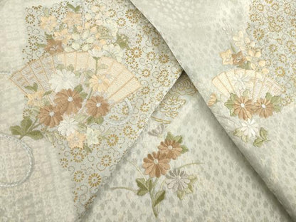 平和屋着物●訪問着　絞り　刺繍　遠山花文　正絹　逸品　AABC9963ck