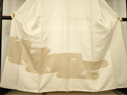 平和屋着物●豪華色留袖　駒刺繍　エ霞み飛鶴文　松喰い鶴　金彩　正絹　逸品　AABC9967ck