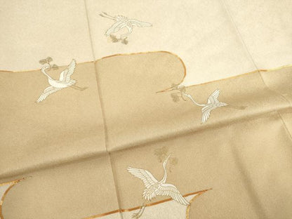 平和屋着物●豪華色留袖　駒刺繍　エ霞み飛鶴文　松喰い鶴　金彩　正絹　逸品　AABC9967ck