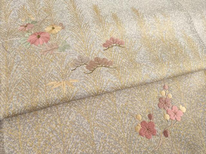 平和屋着物●訪問着　刺繍　舞花文　正絹　逸品　AABC9968ck