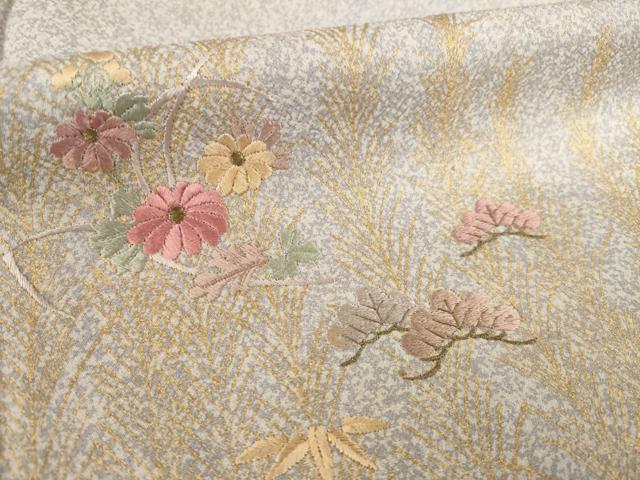平和屋着物●訪問着　刺繍　舞花文　正絹　逸品　AABC9968ck