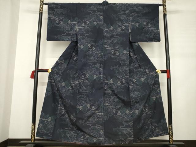平和屋着物●本場大島紬　薩摩結城　風景文　正絹　逸品　AABC9972ck