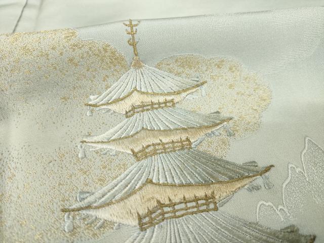平和屋着物●訪問着 刺繍 五重塔 暈し染め 金糸 正絹 逸品 AABC9989ck