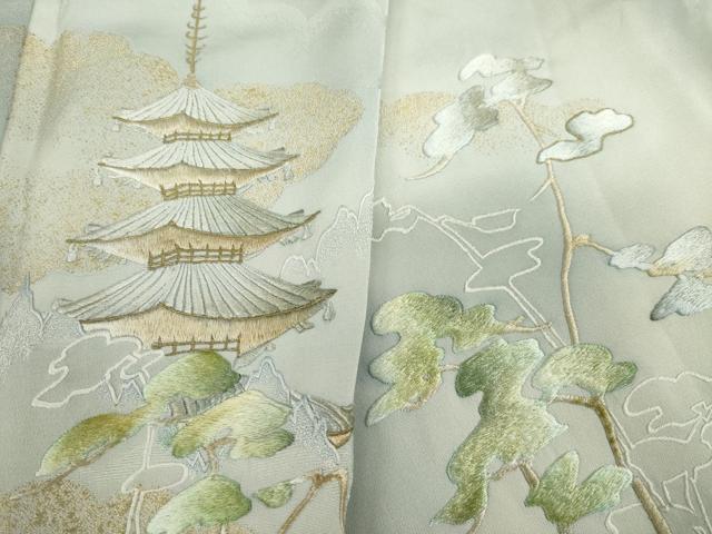 平和屋着物●訪問着 刺繍 五重塔 暈し染め 金糸 正絹 逸品 AABC9989ck
