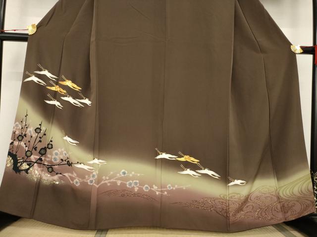 平和屋着物●豪華色留袖 駒刺繍 飛鶴文 暈し染め 金彩 正絹 逸品 AABC9991ck