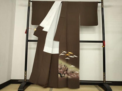 平和屋着物●豪華色留袖 駒刺繍 飛鶴文 暈し染め 金彩 正絹 逸品 AABC9991ck