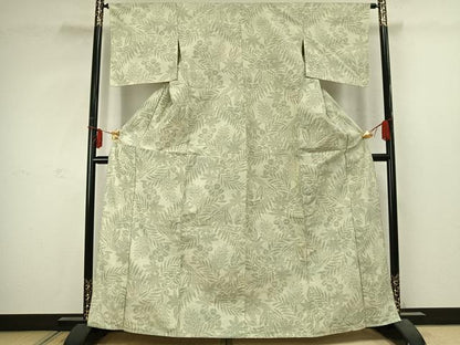 平和屋着物▽上質な紬 単衣 草葉文 正絹 逸品 未使用 AABD0005fy