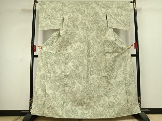 平和屋着物▽上質な紬 単衣 草葉文 正絹 逸品 未使用 AABD0005fy