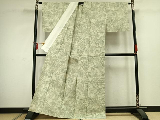平和屋着物▽上質な紬 単衣 草葉文 正絹 逸品 未使用 AABD0005fy