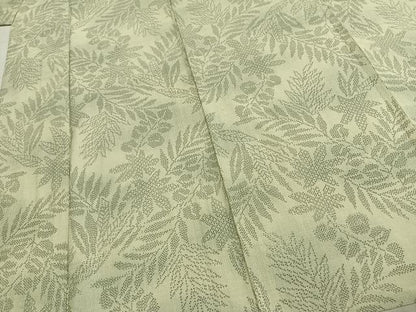平和屋着物▽上質な紬 単衣 草葉文 正絹 逸品 未使用 AABD0005fy