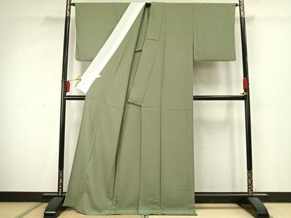 平和屋着物▽色無地　単衣　山葵色　さんび謹製　洗える着物　AABD0006fy