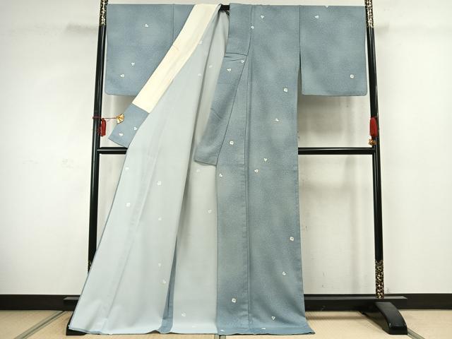 平和屋着物▽上質な小紋 単衣 草花文 ロング丈 正絹 逸品 AABD0007fy