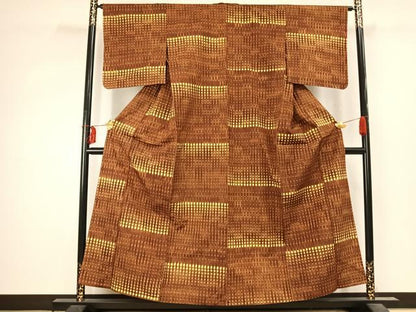 平和屋着物▽上質な紬 単衣 抽象文様 正絹 逸品 AABD0008fy