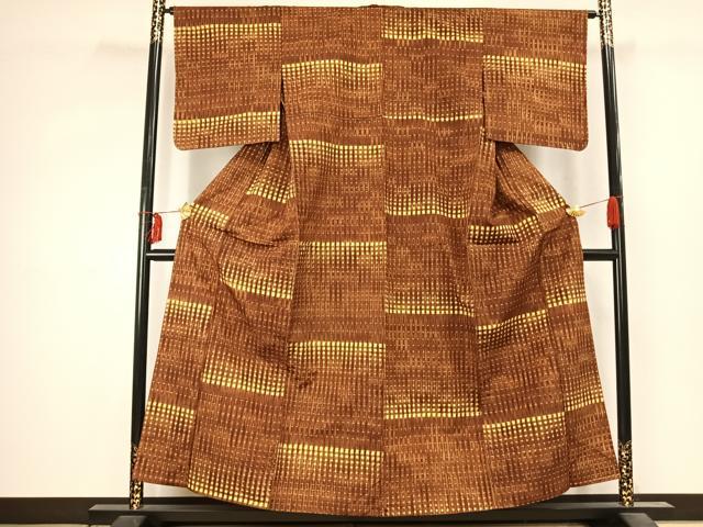 平和屋着物▽上質な紬 単衣 抽象文様 正絹 逸品 AABD0008fy